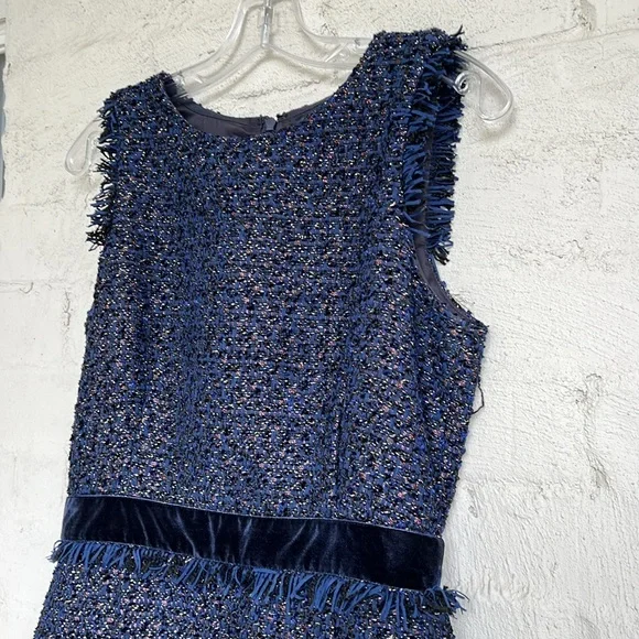 J. Crew Midnight Blue Sleeveless Sparkle Tweed Sheath Dress Size 4 - Picture 6 of 16